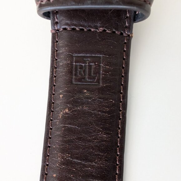 LAUREN RALPH LAUREN Belt 42 Brown Leather‎ Light Distressed Silver Tone Buckle - Picture 7 of 16